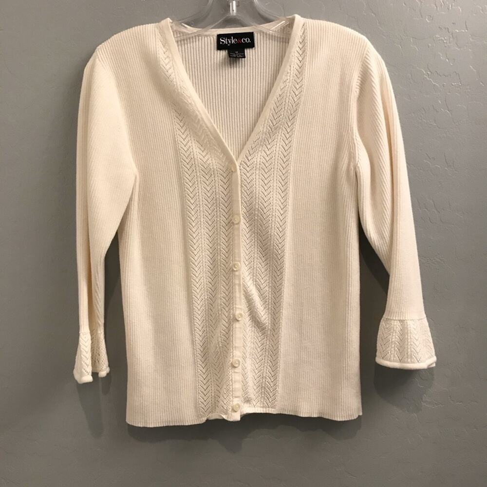 Style & Co White button down Cardigan Bell Sleeves